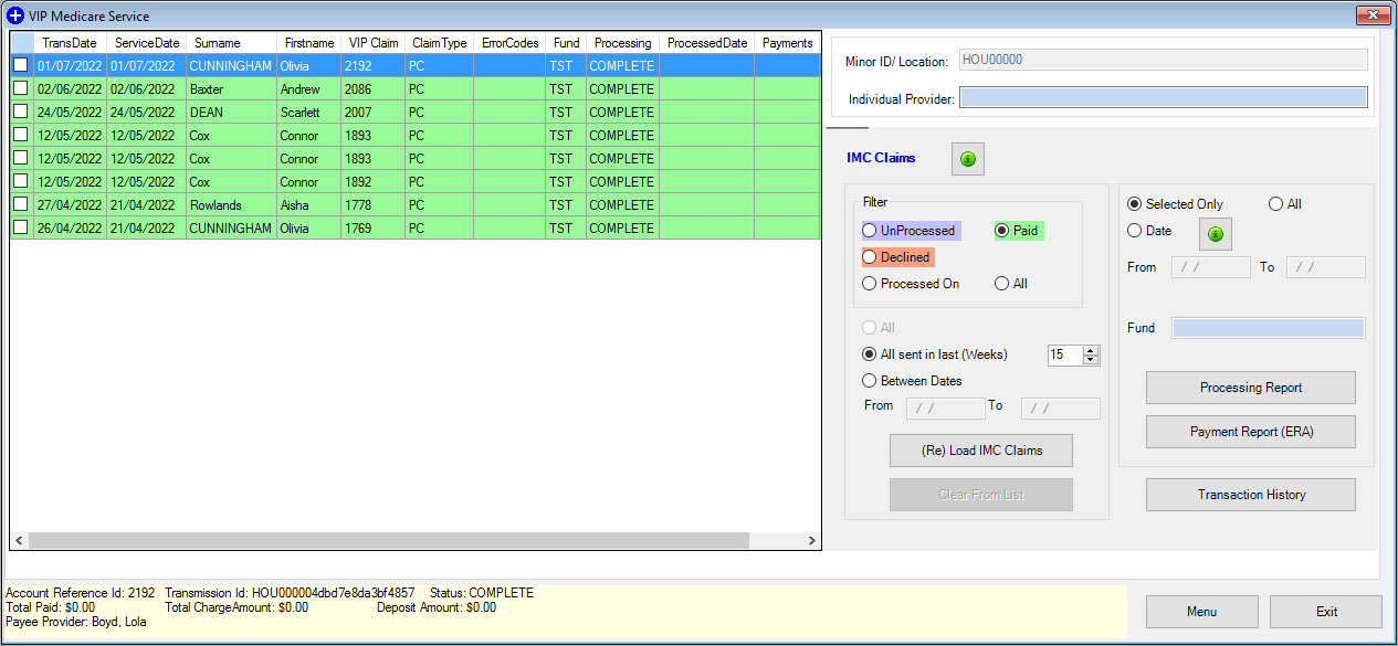 IMC Claim Reporting Filtered for Paid 